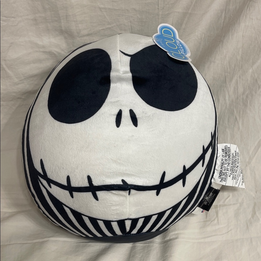 Disney Travel Cloud Black and White Jack Skellington Plush Pillow